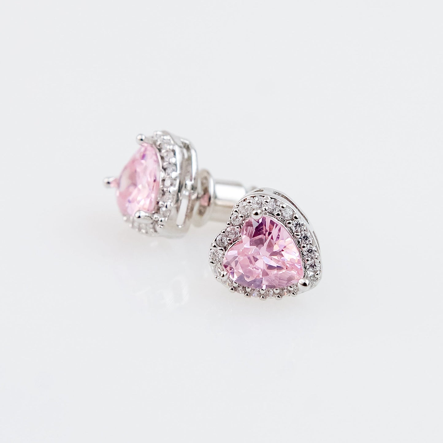 Aretes Stud Corazón de Zirconia Rosa