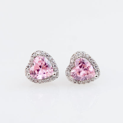 Aretes Stud Corazón de Zirconia Rosa