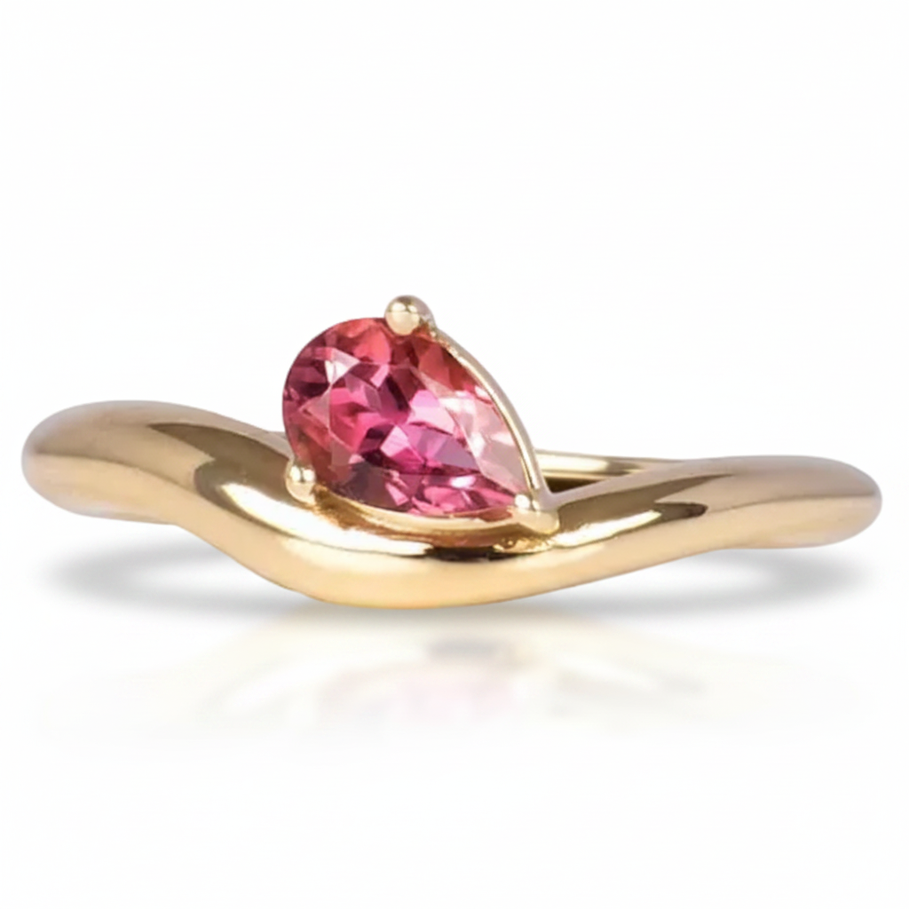 Anillo Pinky Fiorella (Topacio Rosa Corte Pera & Oro 14k)