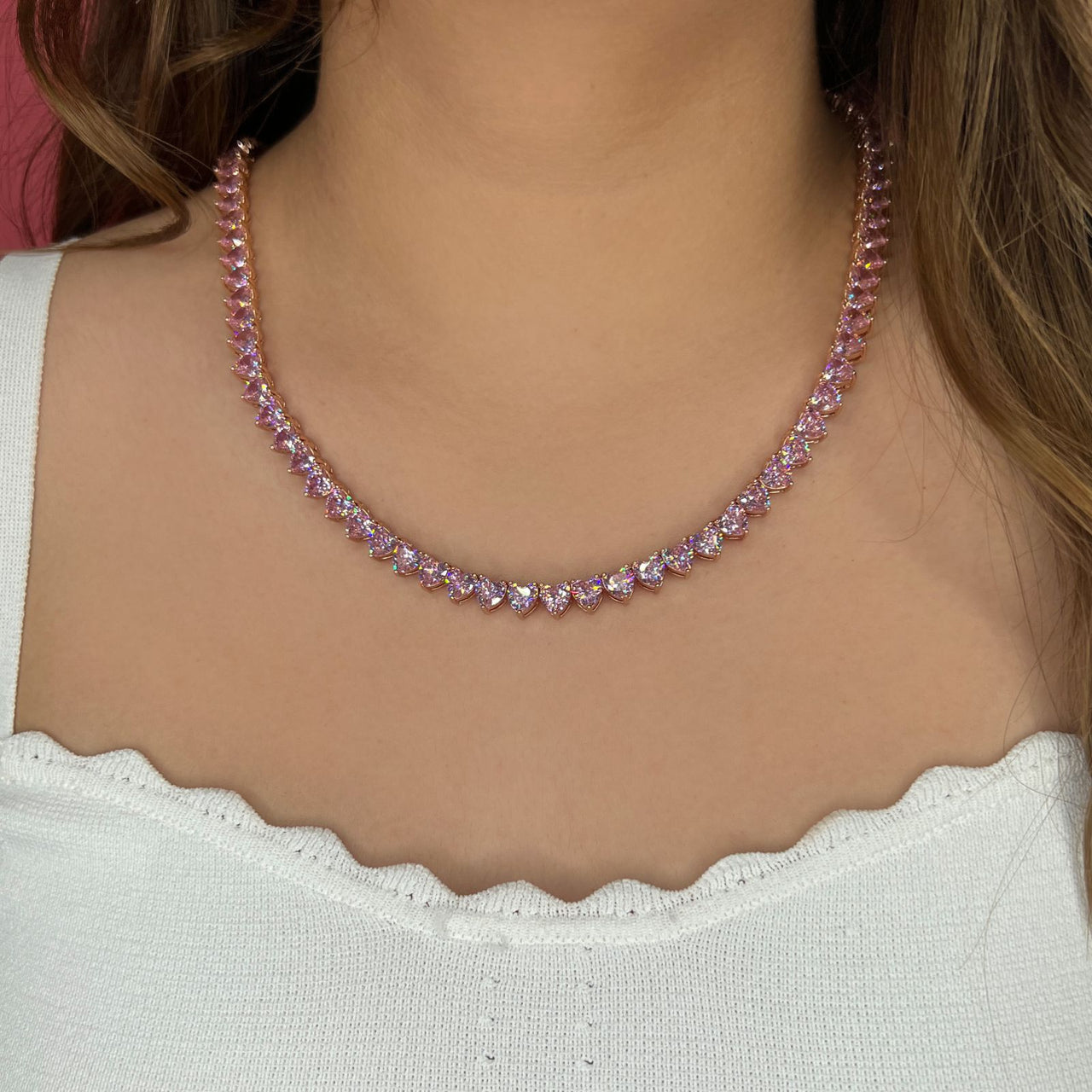 Collar corazones rosas (N496)