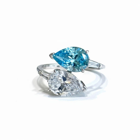 Anillo Tú y Yo en Plata .925 con Blue Diamond y Topacio Blanco