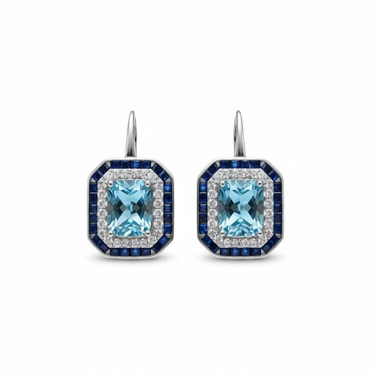Aretes Blue Diamond con Halos de Topacio