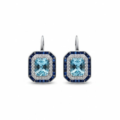 Aretes Blue Diamond con Halos de Topacio