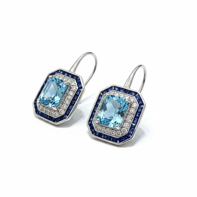 Aretes Blue Diamond con Halos de Topacio