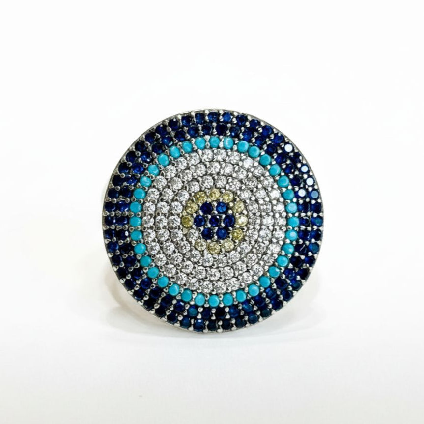 Anillo Ojo Turco en Plata .925 con Piedras Cultivadas