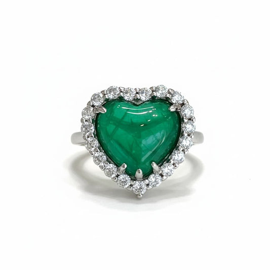 Anillo Corazón con Esmeralda Colombiana y Topacios Blancos