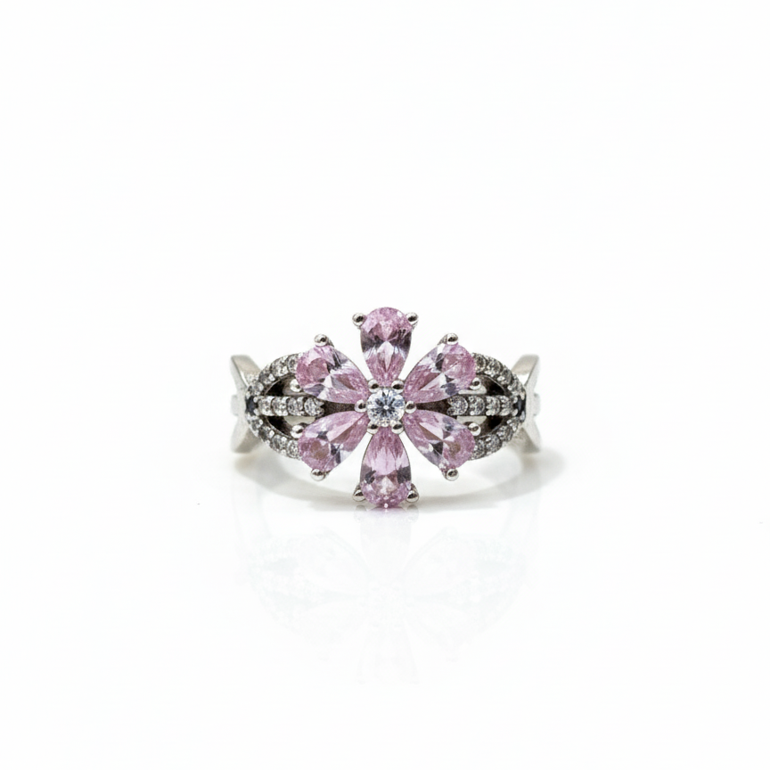 Anillo Flor de Zafiro Rosa