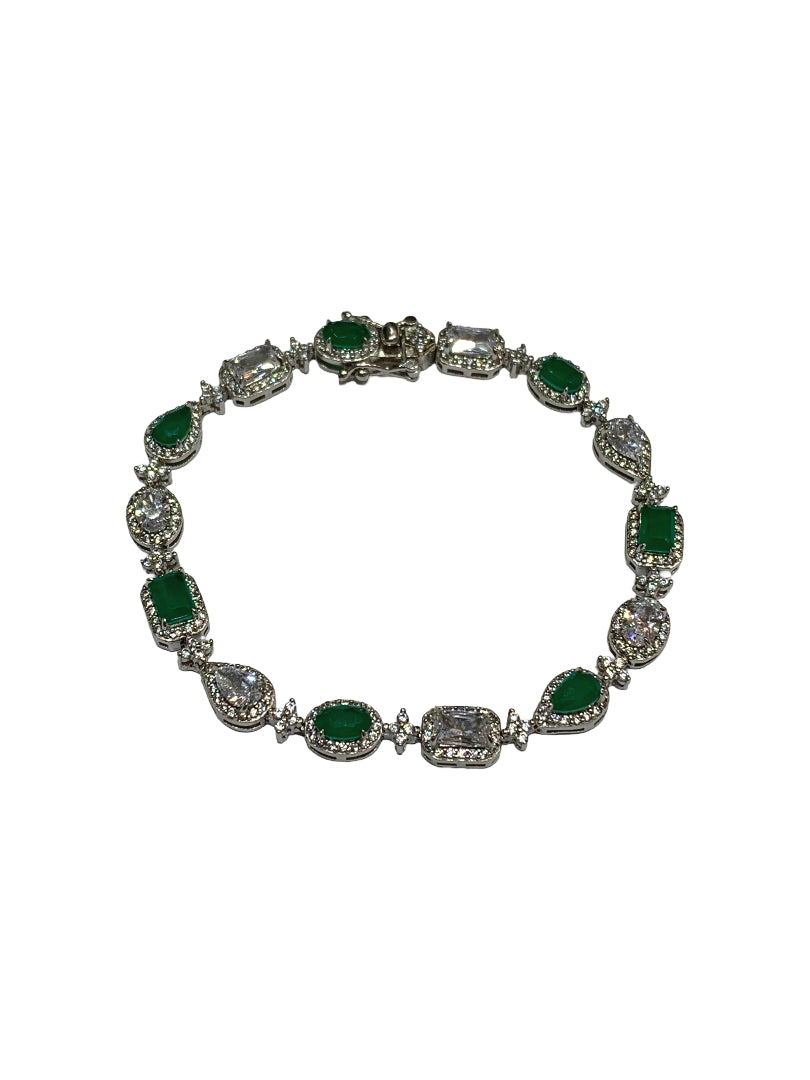 Pulsera Geométrica de Esmeraldas y Topacio Blanco