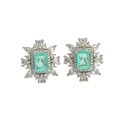 Aretes de Paraíba en Plata.925 con Halo de Topacio Blanco