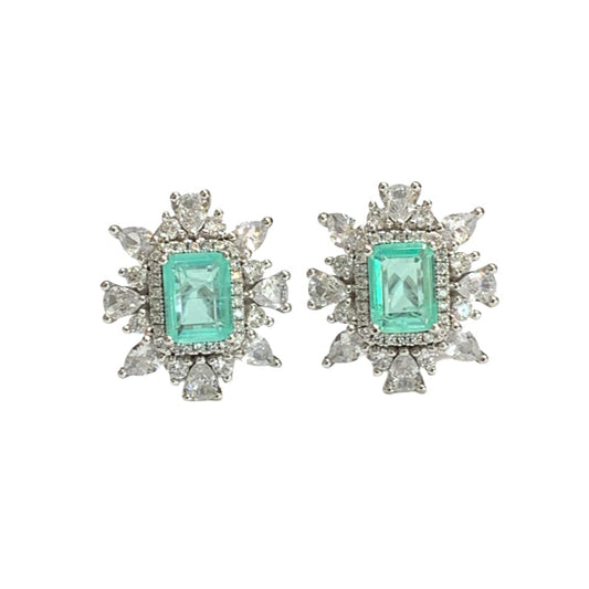 Aretes de Paraíba en Plata.925 con Halo de Topacio Blanco