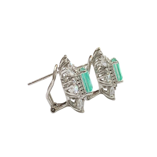 Aretes de Paraíba en Plata.925 con Halo de Topacio Blanco
