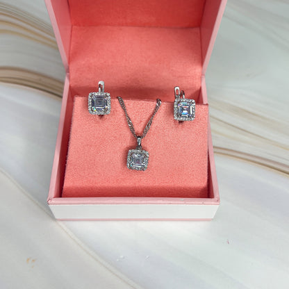Silver Set with White Topaz with Halo (BE22)
