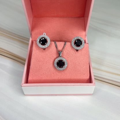 Silver set with double halo Onyx (BE27)