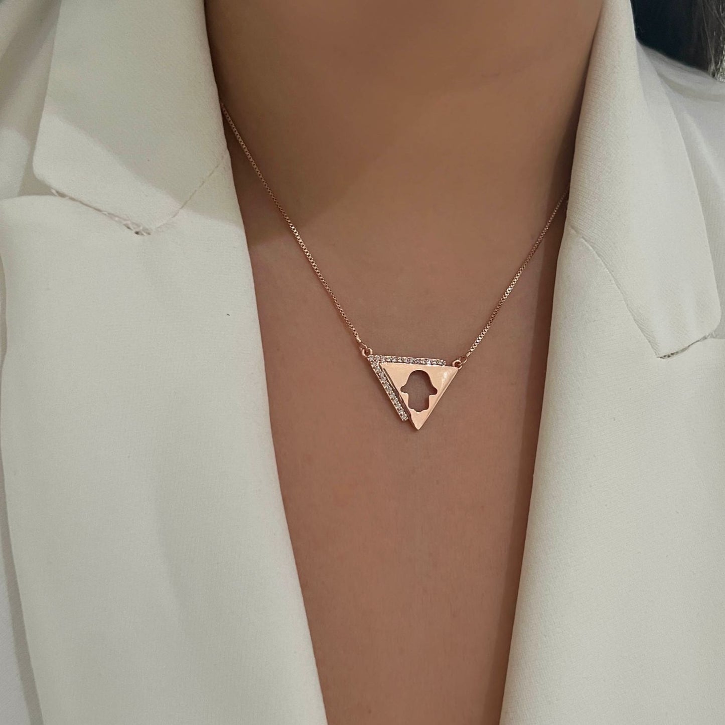 Triangle necklace with hand silhouette (896)